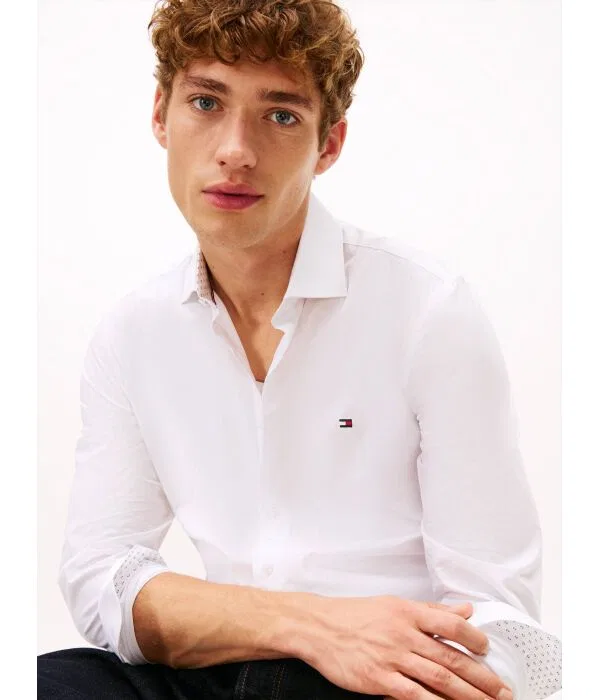 Мужская рубашка slim fit хлопковая Tommy Hilfiger, белый — фото 4