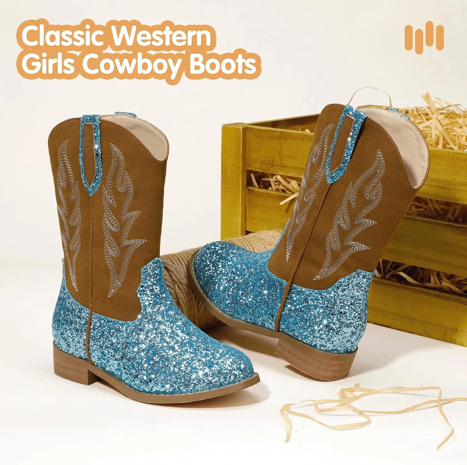 Детские сапоги для девочек с вышивкой Cowgirl Boots Hehainom, Bluesequin — фото 4