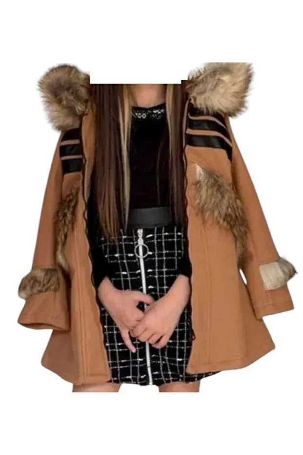 Детское пальто для девочек с мехом Irem Çocuk Giyim, Brown