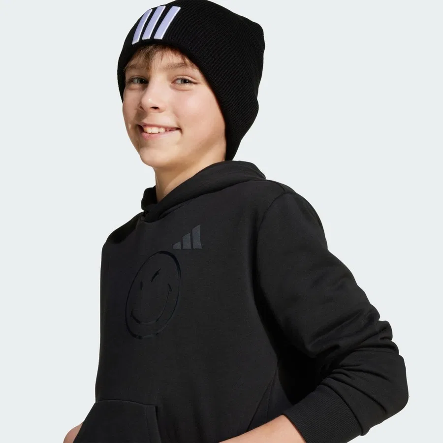 Детский худи с капюшоном с принтом adidas X Smileyworld Sportswear JN2161, Черно-белый — фото 4