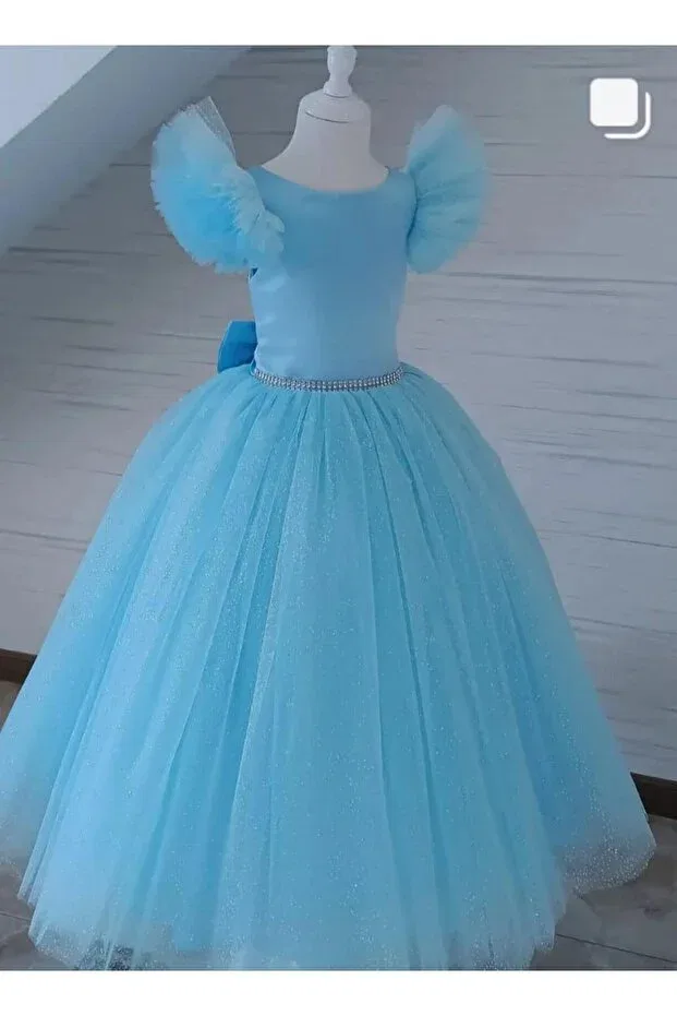 Детское платье для девочек без рукавов Shoulder ruffles princess dress Prenses Tasarım Atolyesi, Light Blue