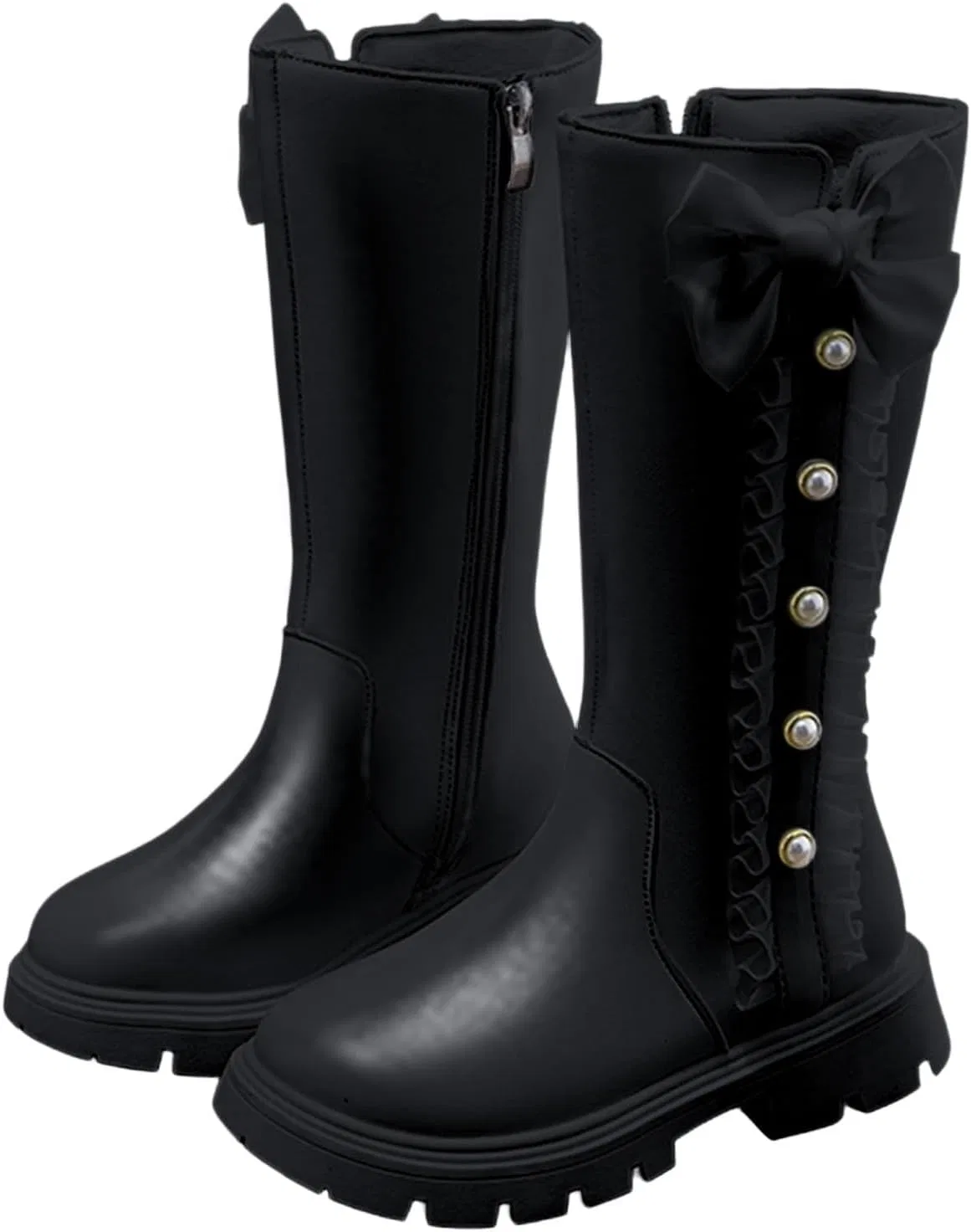 Детские ботинки для девочек с принтом, зимние, из полиуретана, модель Mid Calf Combat Boots, Black