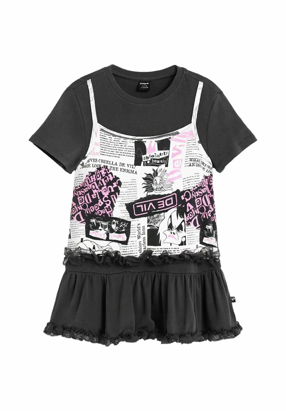Футболка с рюшами в стиле Круэллы из Диснея - футболка с принтом Desigual, Black — фото 3
