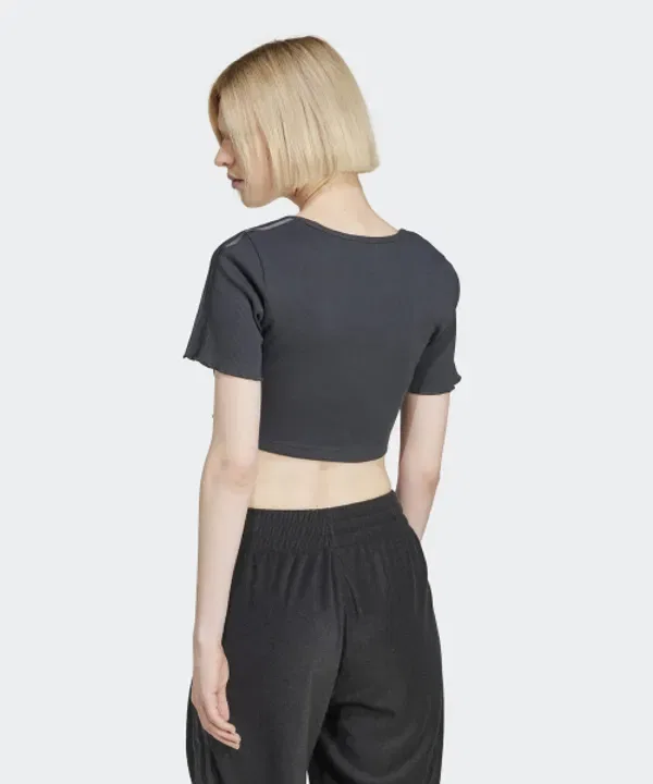 Футболка с коротким рукавом, кроп-модель, Adidas, черный — фото 2