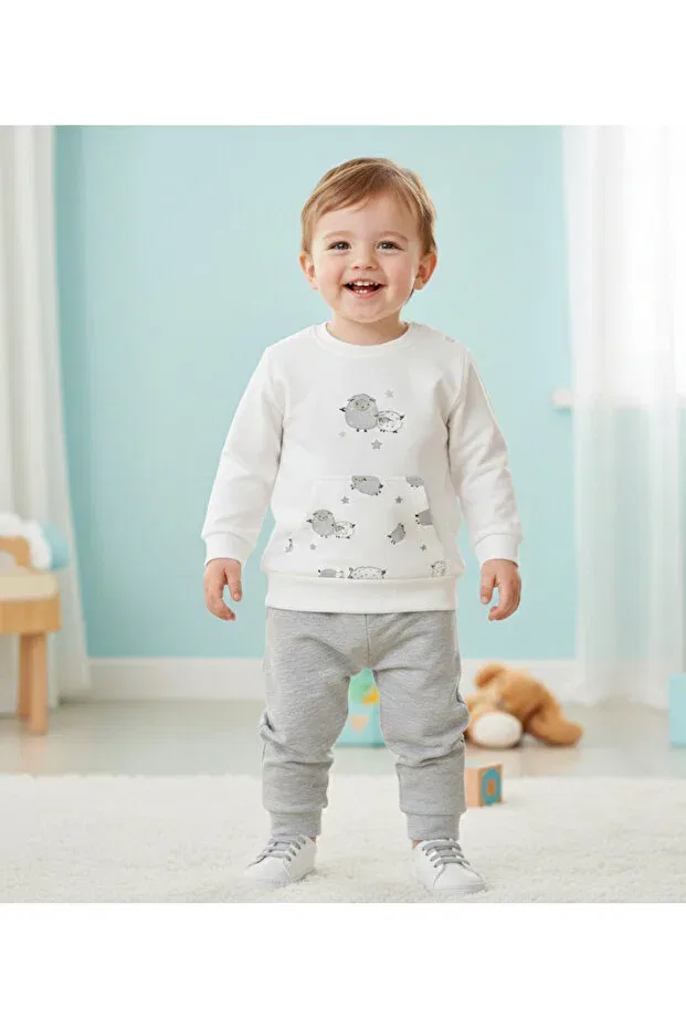 Детский комплект из футера с принтом Cute Little Lamb Aziz Bebe, Gray