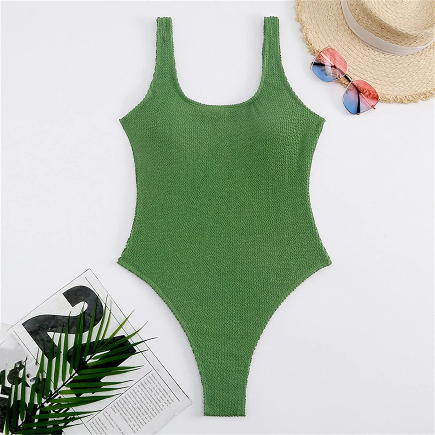 Женский слитный купальник с завышенной талией модели Wrap Tie Back, Army Green — фото 3
