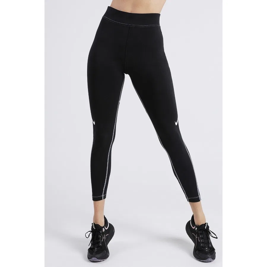 Леггинсы спортивные с высоким поясом Swoosh Women's Graphic High-Rise 7/8 Nike, Черный — фото 4