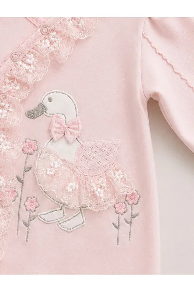 Детское боди-комбинезон для девочек с кружевом Kardeşler Bebe, Pink — фото 2