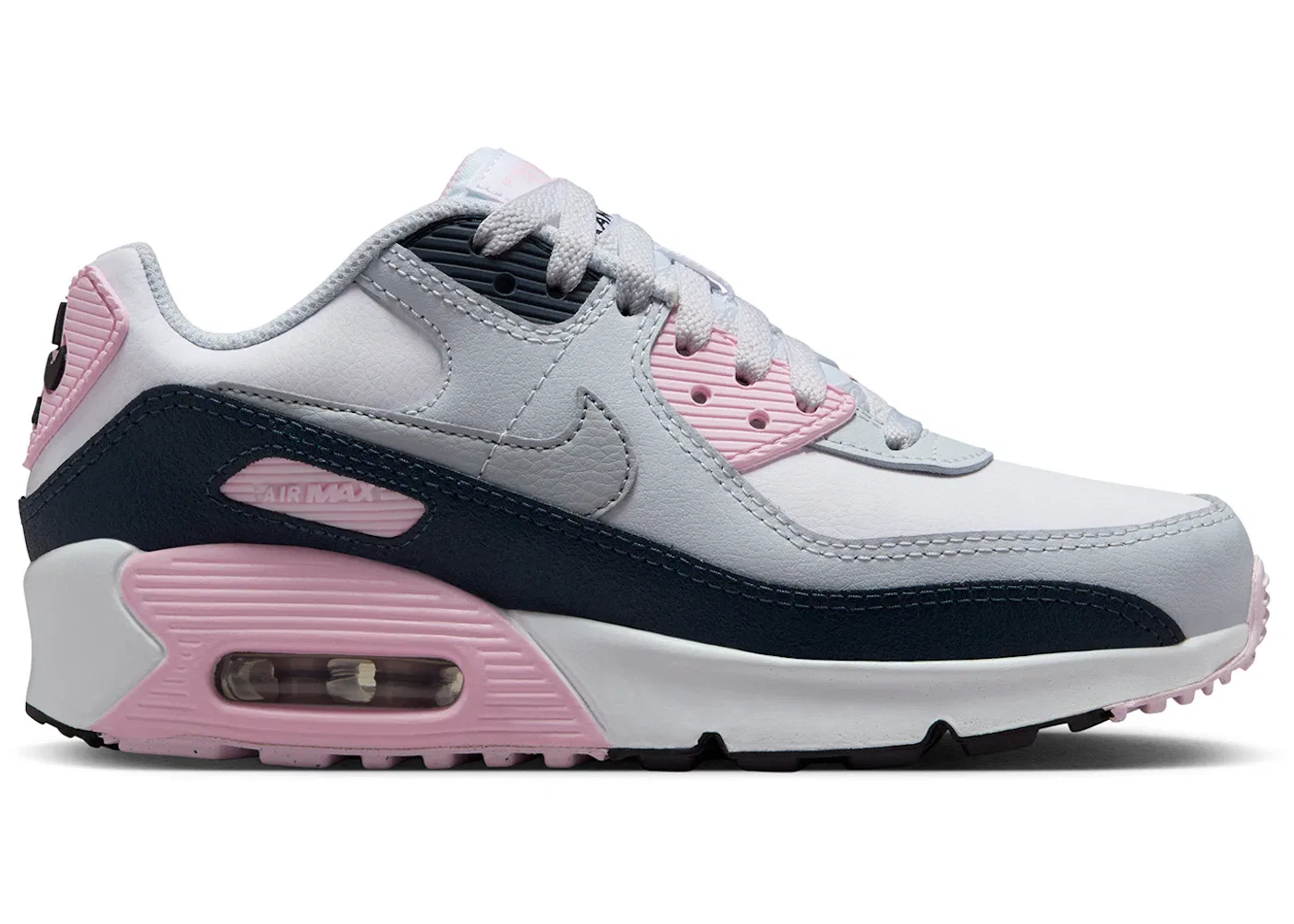 Детские кроссовки для мальчиков с контрастными элементами Nike Air Max 90 LTR Nike, White/Pink Foam/Armory Navy/Wolf Grey