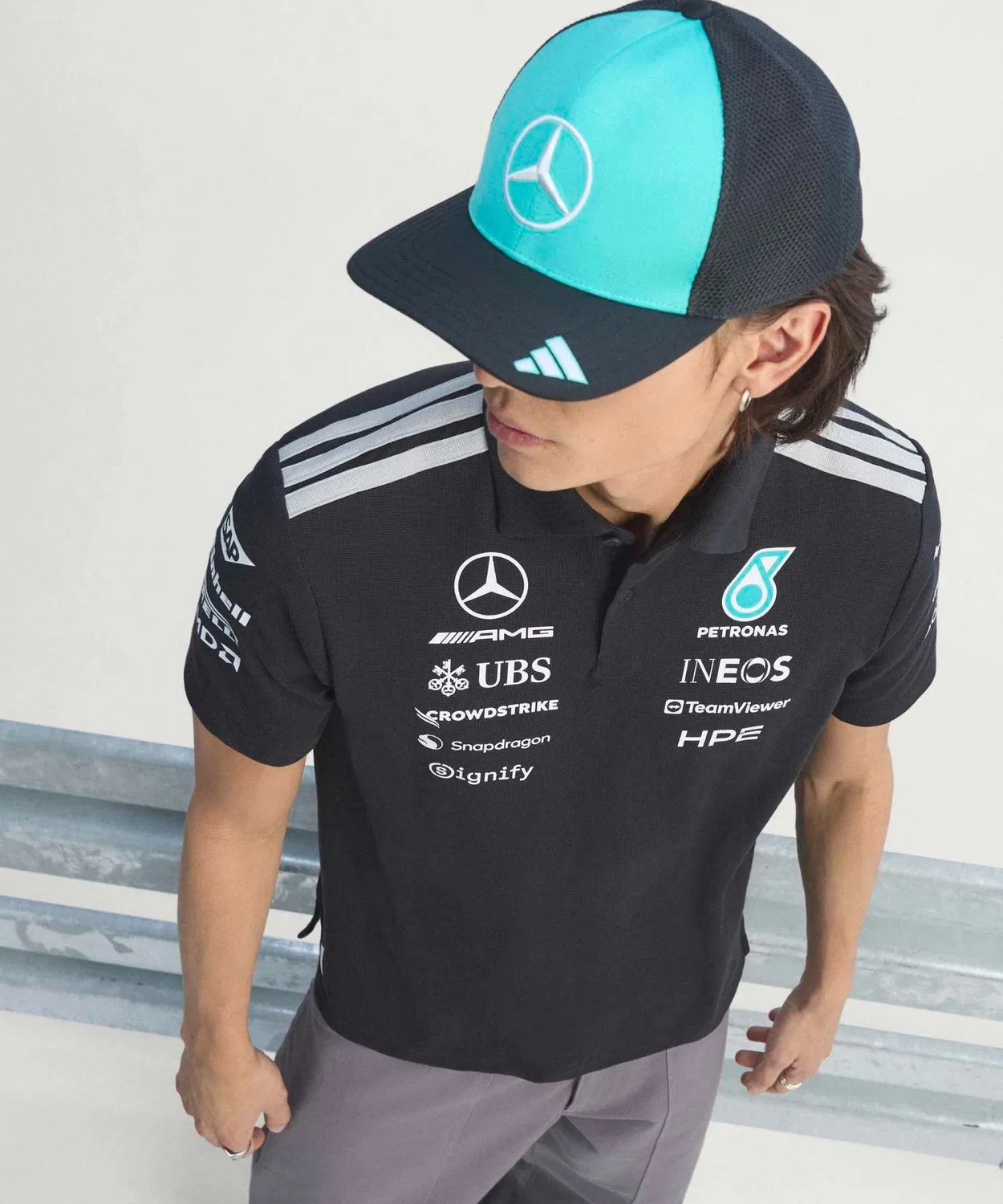 Мужская футболка-поло с длинным рукавомMercedes AMG Petronas F1 Team Engineer Adidas, Черный