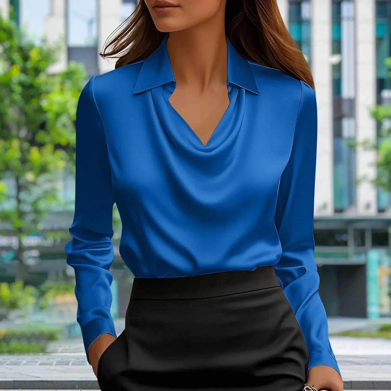 Женская элегантная блуза с воротником-качели Pelang, Blue — фото 2