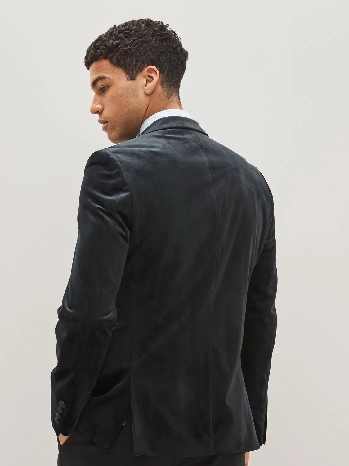 Пиджак двубортный, slim fit, Velvet Blazer Next, черный — фото 3