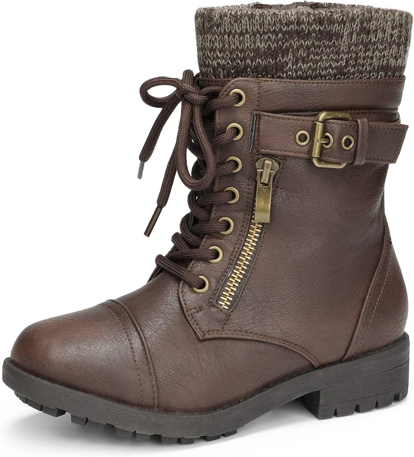 Детские ботинки для девочек с меховой подкладкой Combat Lace up DREAM PAIRS, Brown
