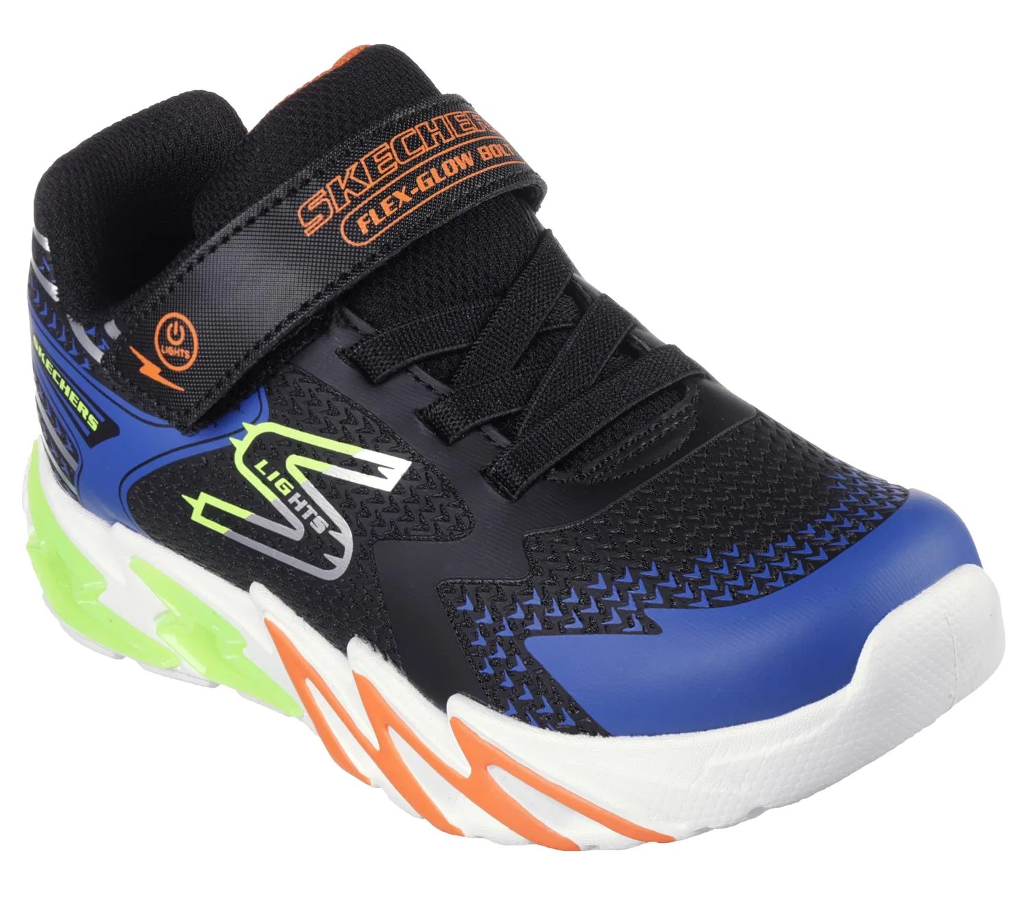 Детские спортивные кроссовки для мальчиков с подсветкой Flex-Glow Bolt Skechers, Black Synthetic Textile Blue Lime Now — фото 3