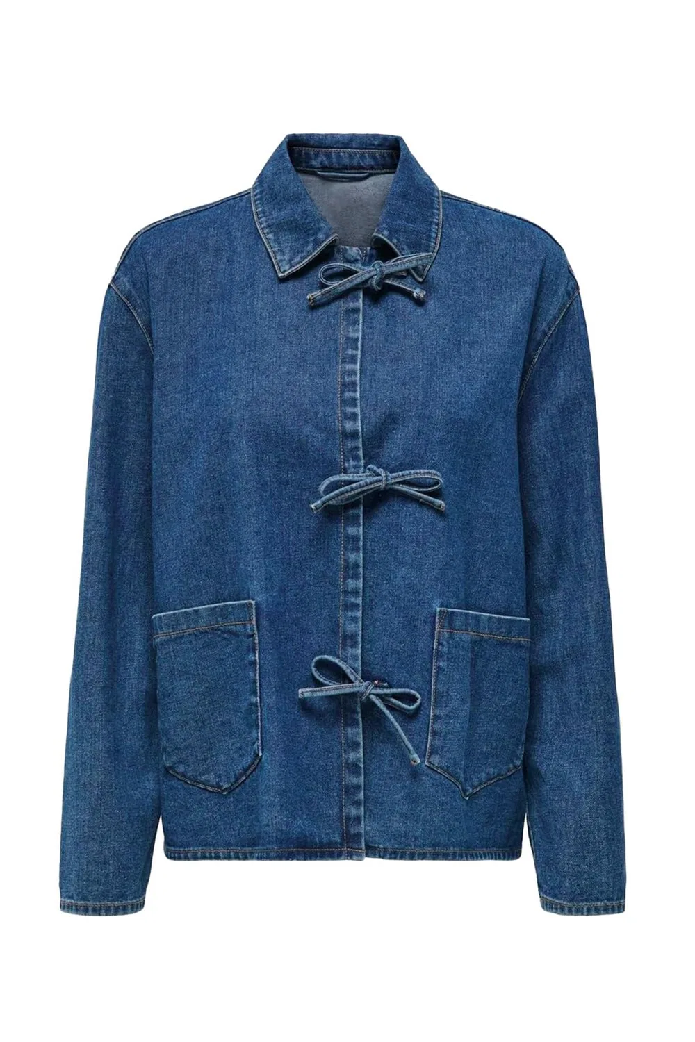 Женская джинсовая куртка с завязкой спереди, dark blue — фото 4