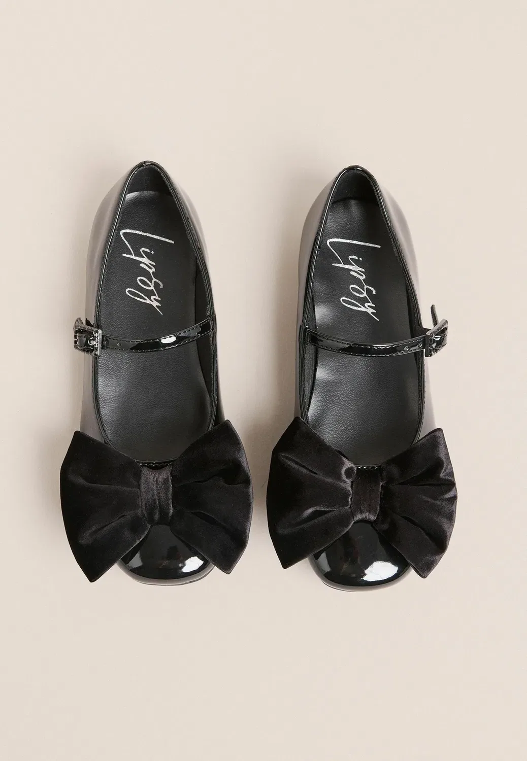 Балетки с бархатным бантом и ремешком на щиколотке Lipsy, Black Patent Faux Leather — фото 2