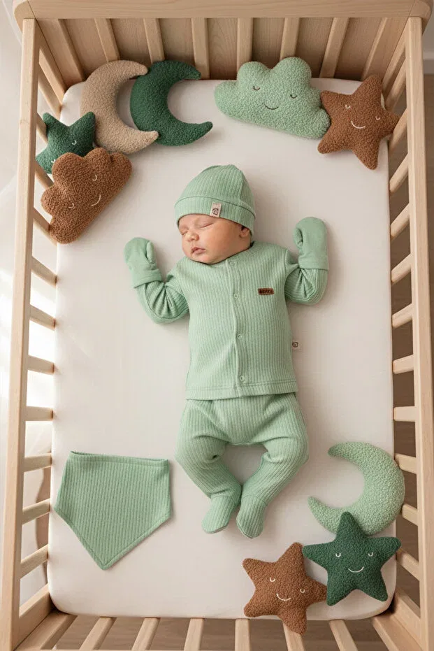 Детский комплект одежды для новорожденных хлопковый Mint freshness water green Mahfel, Green — фото 3