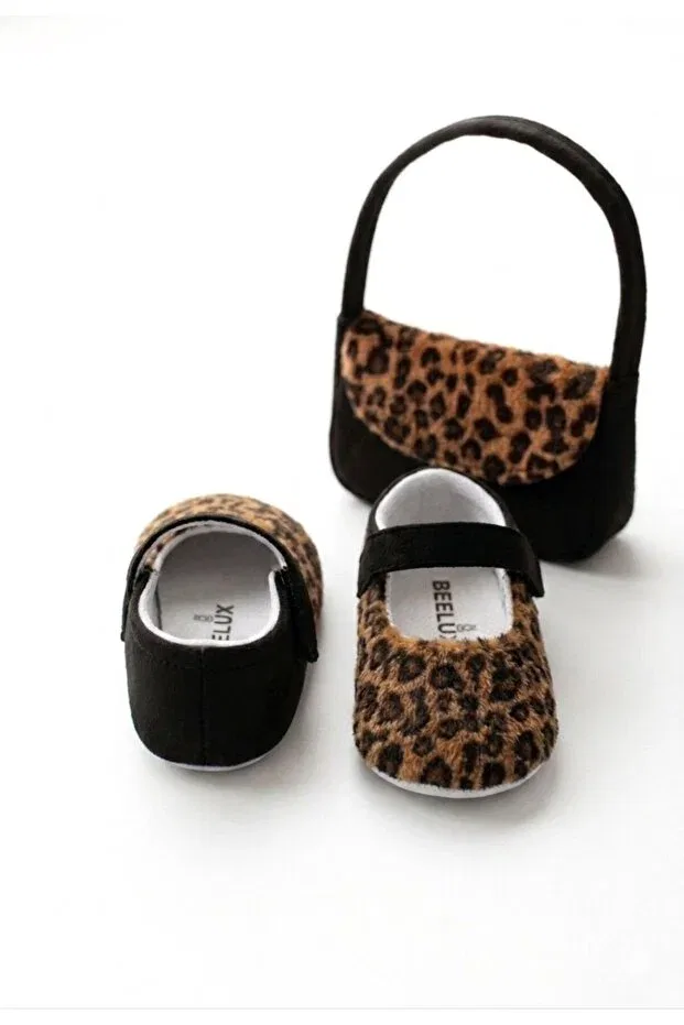 Детские туфли-лодочки с принтом Leopard patterned ballerina baby shoes bag set Bebluxbaby, Taba — фото 2