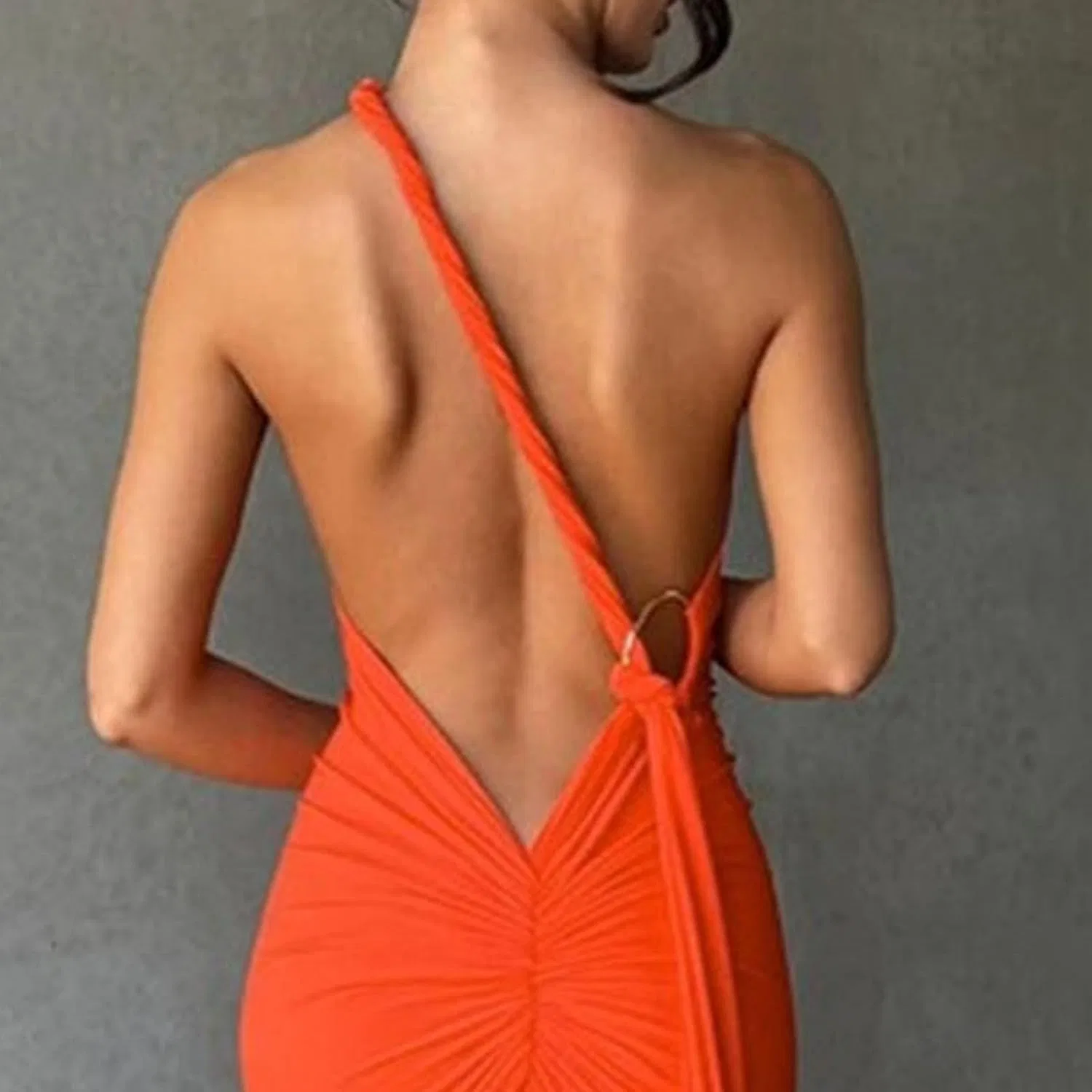 Женское облегающее макси-платье с открытой спиной, Orange — фото 4