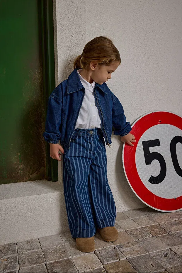 Детский джинсовый жакет-бомбер с длинным рукавом Fahhar Kids, Dark Blue — фото 4