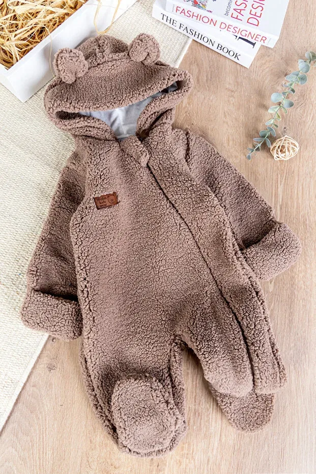 Детский комбинезон с капюшоном Welsoft winter baby girl/boy romper with hood and gloves Babymod, Brown