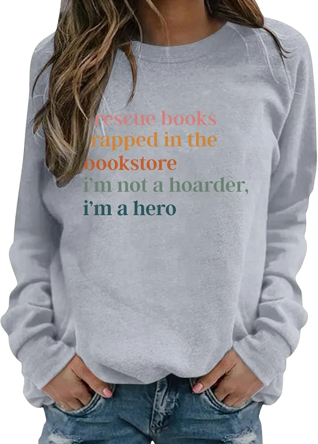 Женское худи с капюшоном и принтом, I'm Not A Hoarder I'm A Hero, серый — фото 3