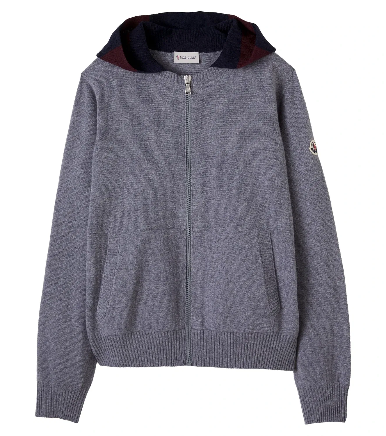 Худи на молнии с капюшоном из шерсти и кашемира Moncler Enfant, серый
