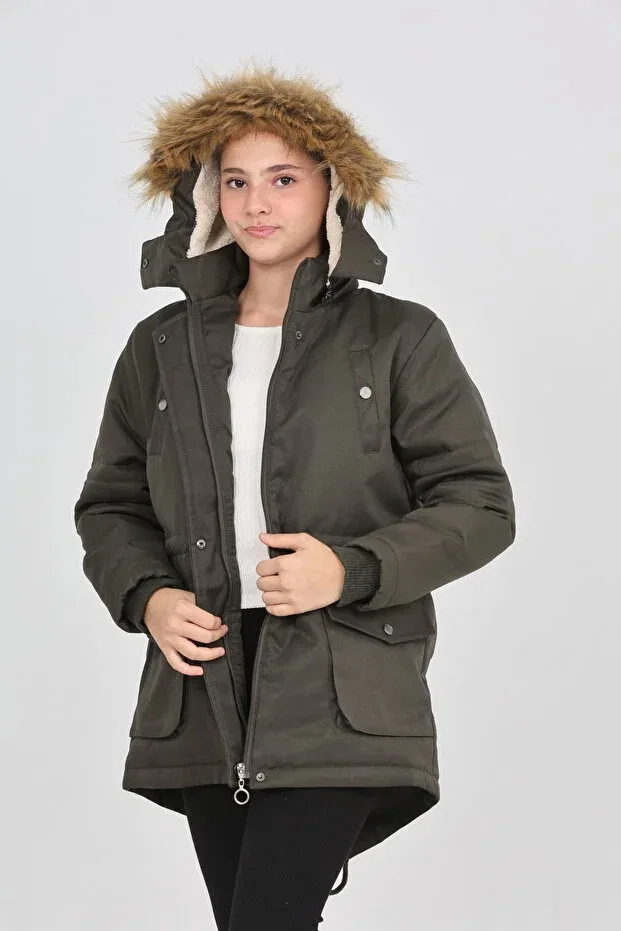 Детское пальто для девочек зимнее утепленное Parka Model Coat Your Consent, Khaki — фото 3