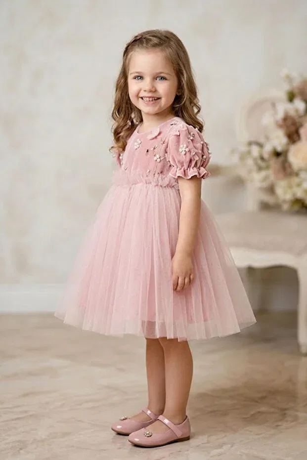 Детское платье для девочек с принтом Summer Dress Baby Animals, Powder — фото 4