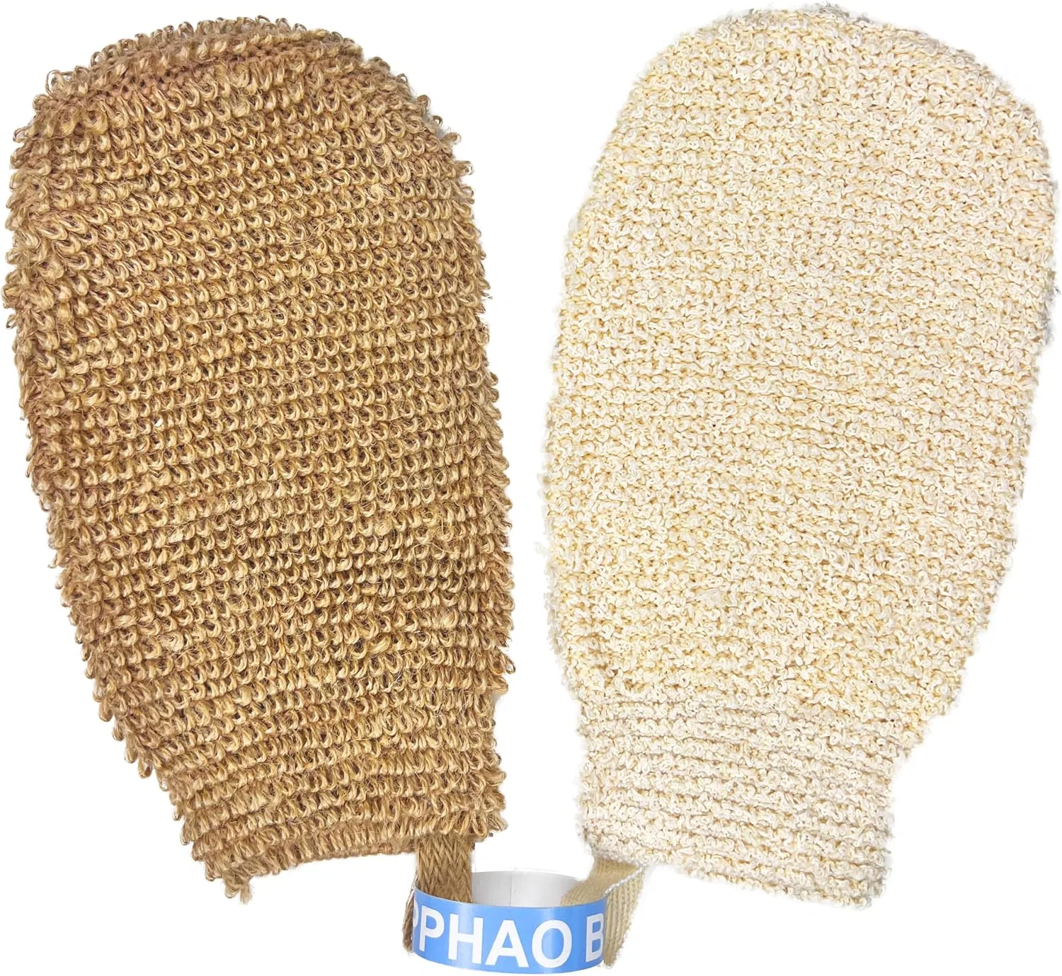 Эксфолиирующие перчатки для ванны, набор 2 шт, PPHAO BASIC, Natural White Or Light Brown