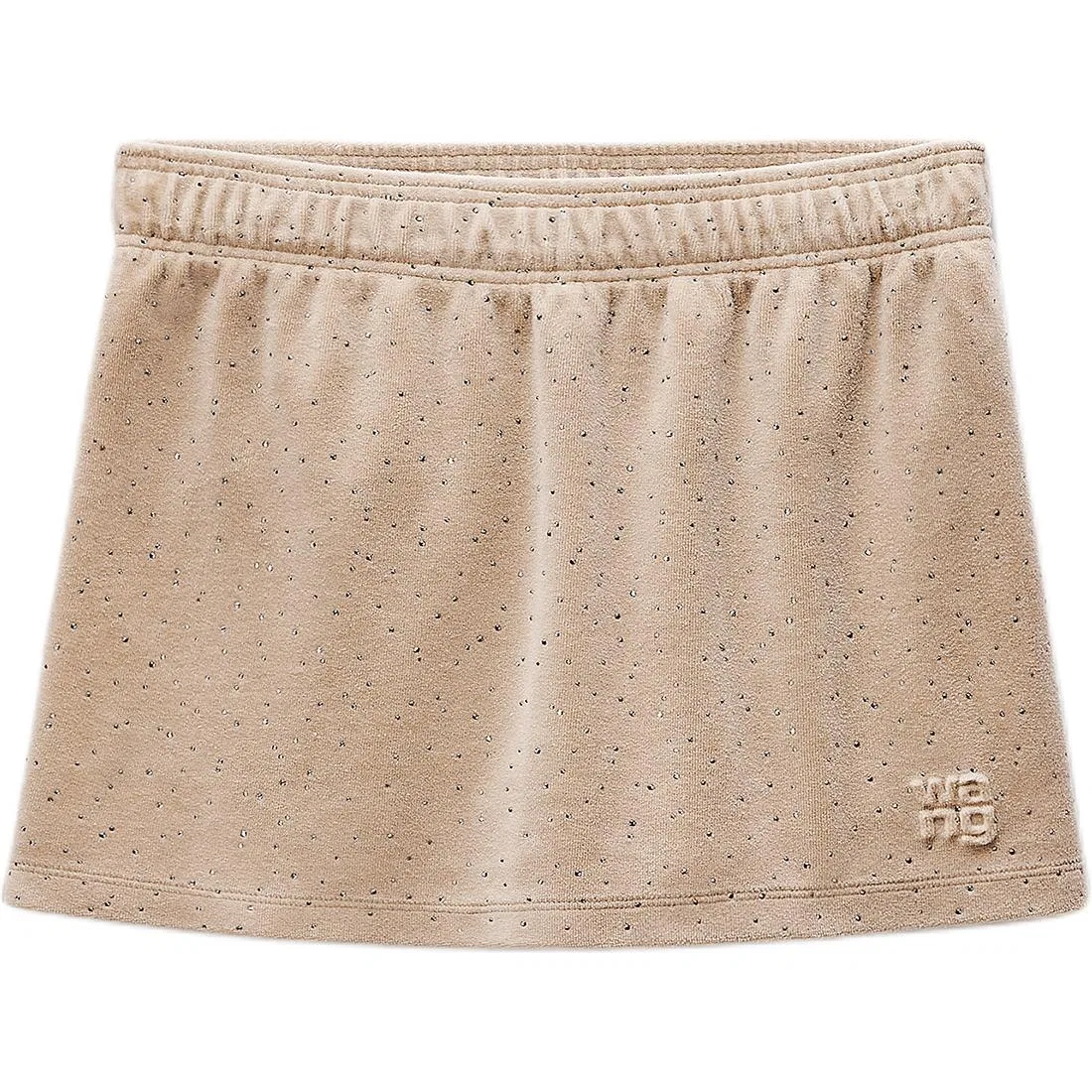 Юбка мини с вышивкой стразами и тисненым логотипом Alexander Wang, Warm Taupe — фото 3