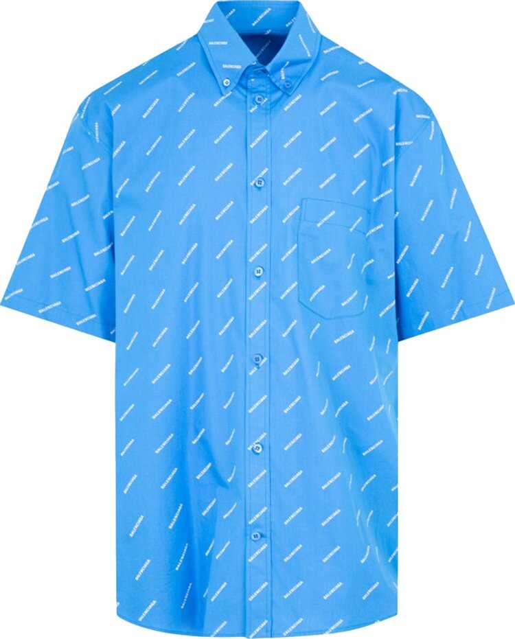 

Рубашка Balenciaga All Over Logo Button Down Shirt 'Blue', синий