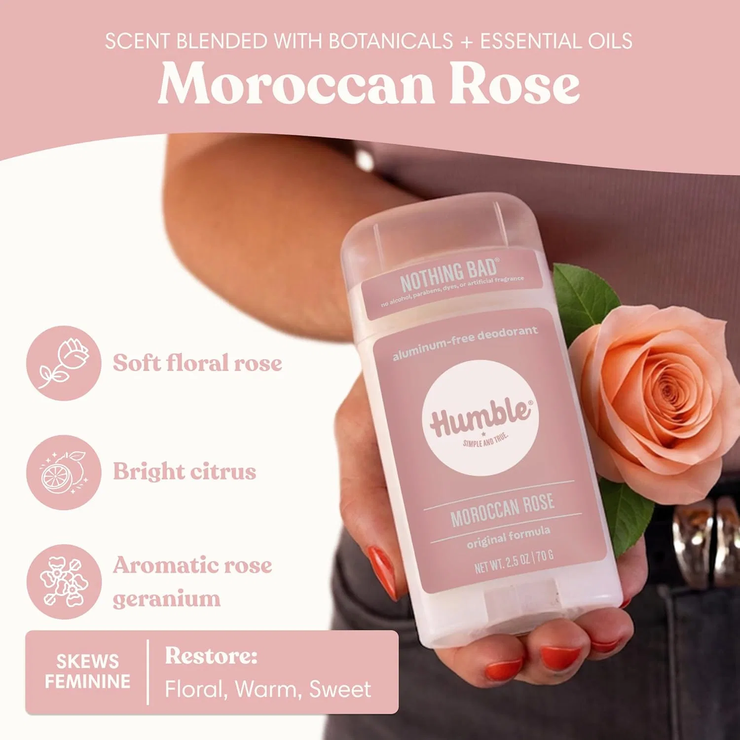 Дезодорант без алюминия Humble Brands Moroccan Rose, 70.87 г Humble Simple And True. — фото 4