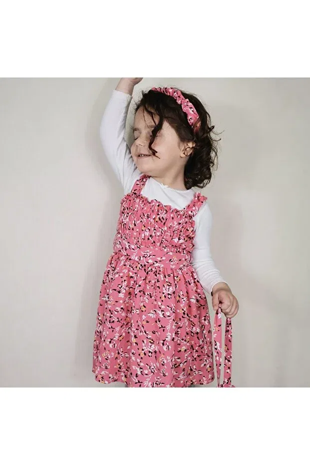 Детское платье для девочек с принтом Çıtı Pıtı Holiday Summer Floral Patterned De La Bens, Pink — фото 3