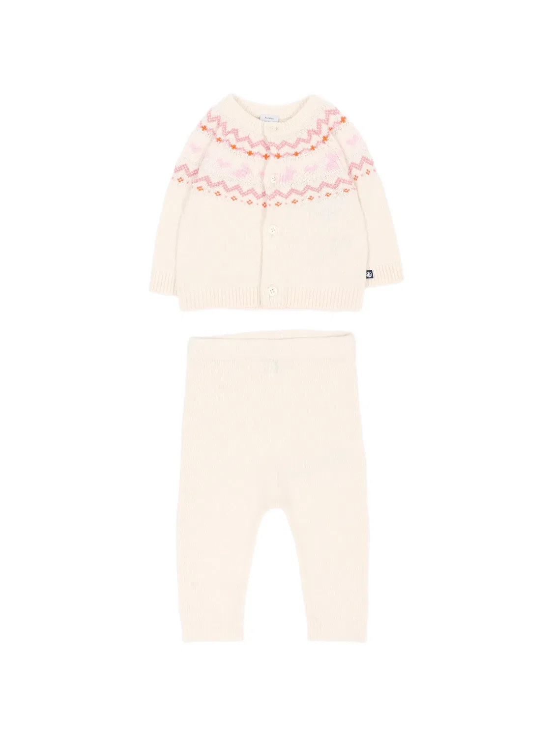 Комплект из кардигана и брюк, связанных в технике фэр-айл Petit Bateau, нейтральные цвета