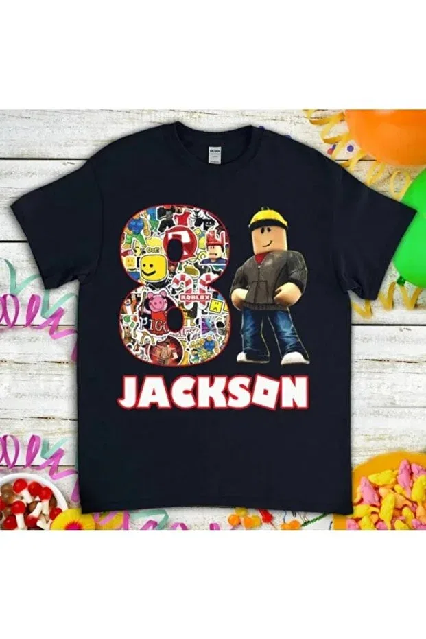 Детская футболка с принтом Roblox Birthday Boy Custom Daxia, Siyah