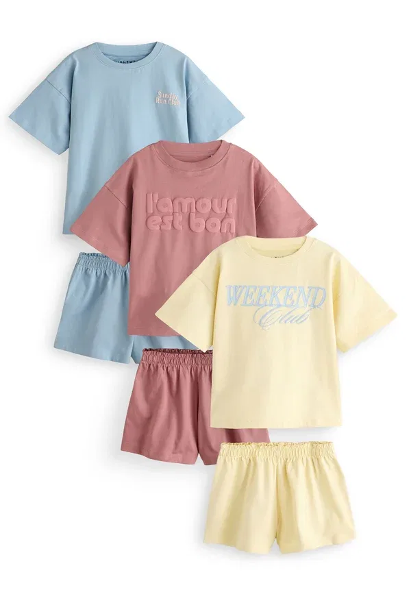 Пижамный комплект из 3 предметов, хлопок, Regular fit - short pyjamas 3 pack .set, Next, желтый, синий, Slogan