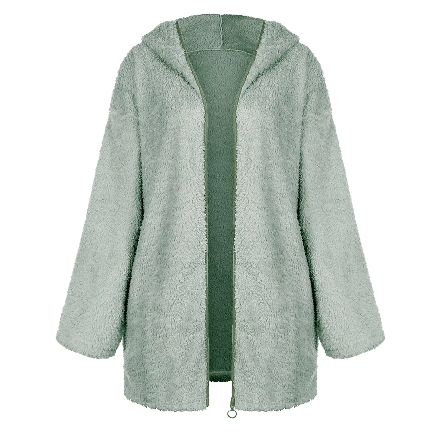 Женское кардиган из искусственного кашемира с молнией, модель Solid Color Pullover Hoodie Sweatshirt, Verde — фото 2