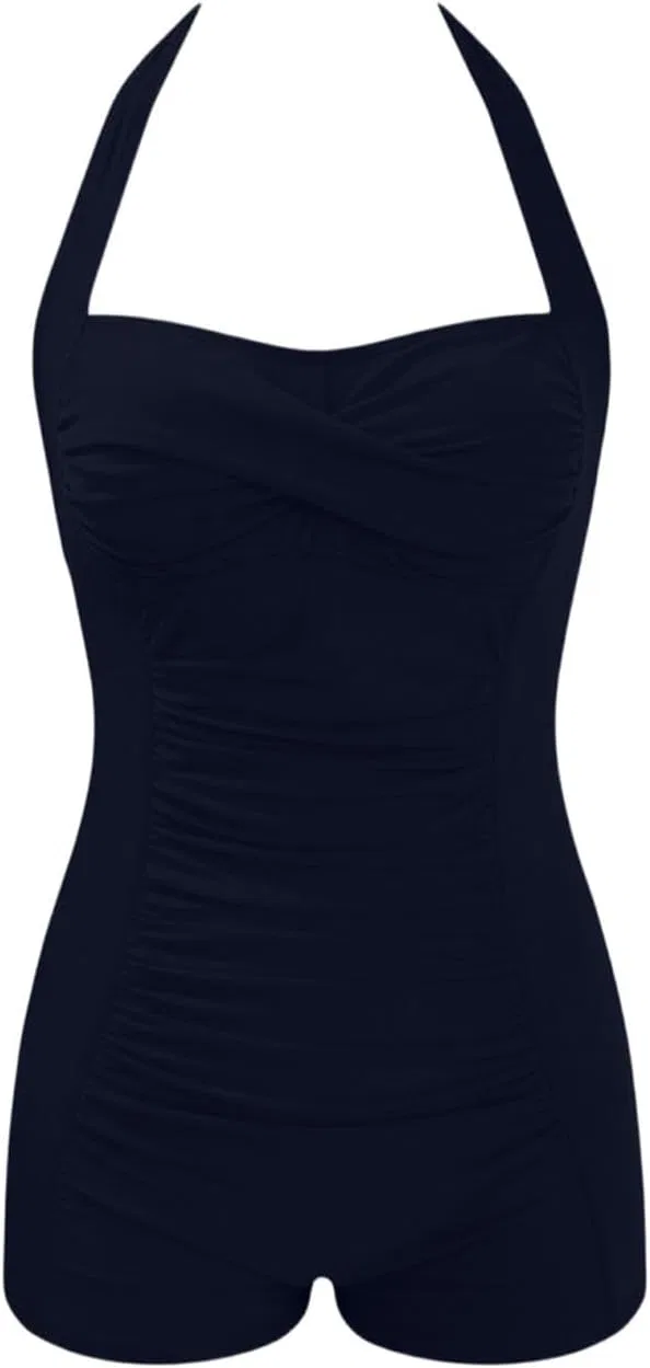 Женский цельный купальник с завязками на шее Twist Front Ruched, Navy — фото 4
