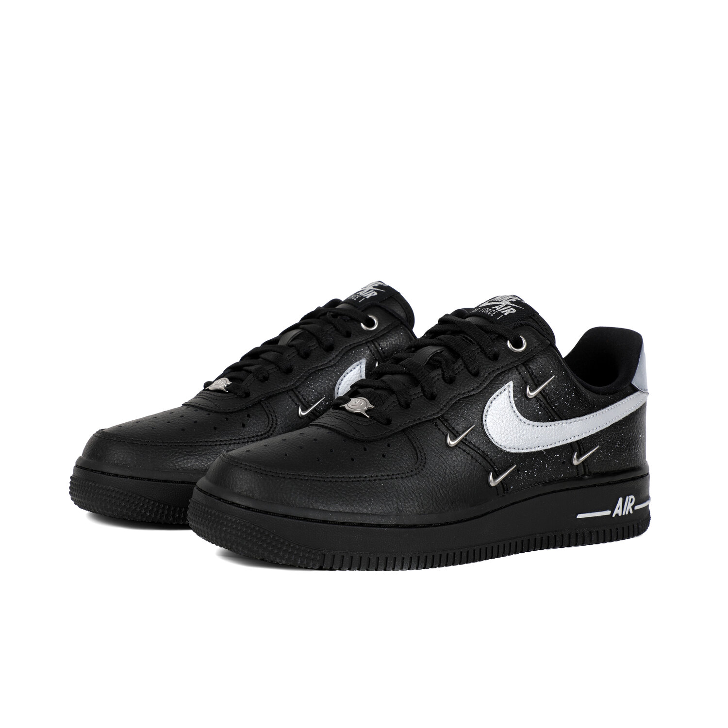 Nike Женские противоскользящие износостойкие низкие скейтерские кросcовки Air Force 1 черно-серебристые, цвет Black Silver — фото 4