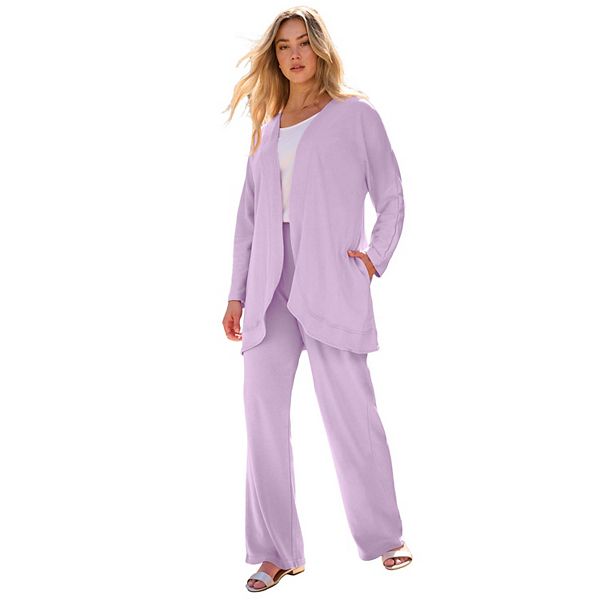 

Женский кардиган плюс сайз с каскадным краем из мягкого трикотажа Roaman'S, Pale Lavender