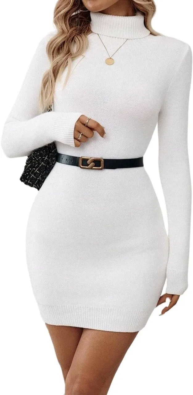 Женское элегантное платье с высокой горловиной, White