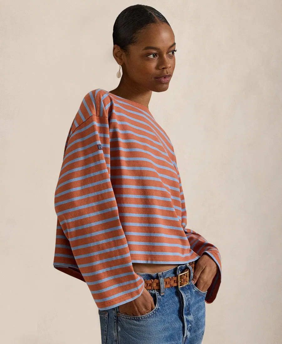 Женская футболка с длинным рукавом, с лодочным вырезом, в полоску Polo Ralph Lauren, Rust/Channel Blue — фото 4