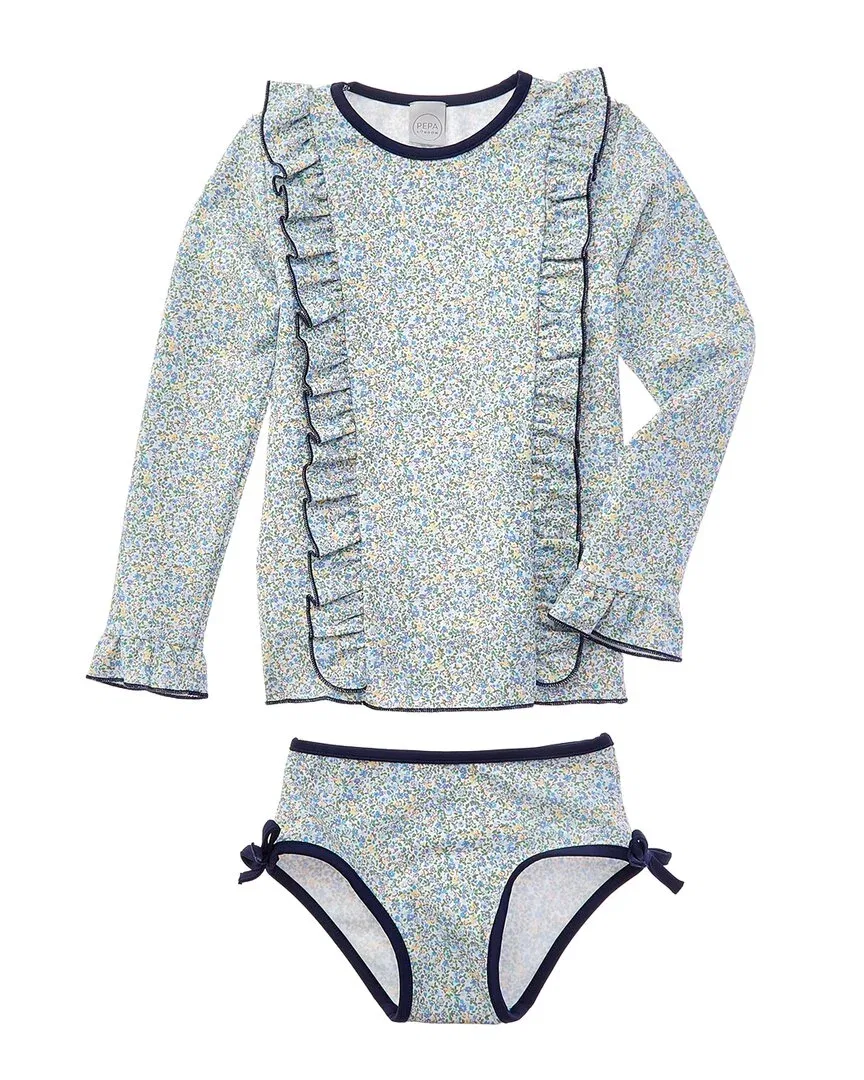Детский купальник слитный с оборками Matilda Floral Print Pepa London, синий