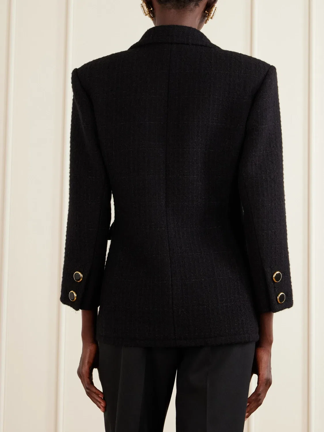 Твидовый блейзер из смесовой шерсти SAINT LAURENT, черный — фото 3