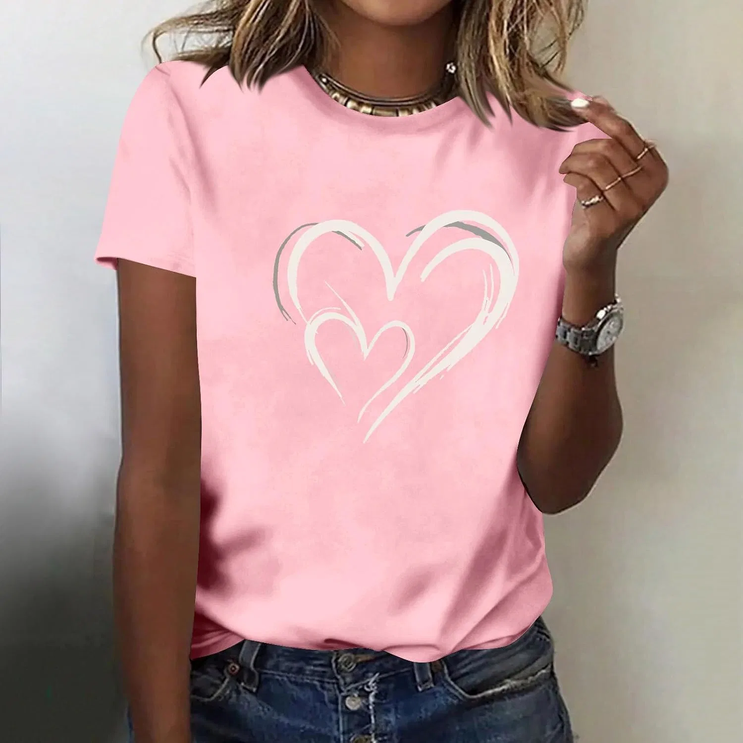 Женская футболка с сердцем Casual Top, Pink — фото 4