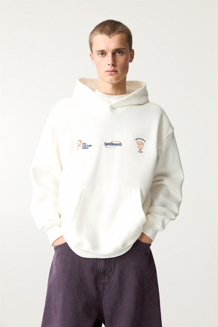 

Толстовка с капюшоном Ван Гога Pull And Bear, белый