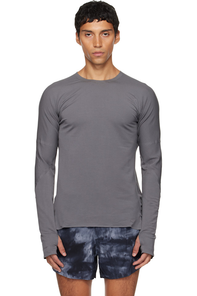 

Y-3 Серая беговая футболка с длинными рукавами