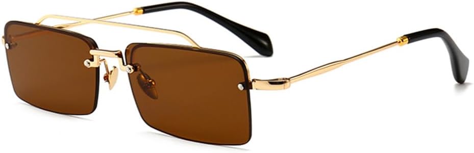 

Мужские солнцезащитные очки в стиле ретро прямоугольной оправы с металлическим каркасом и полуободковой оправой, а также женские солнцезащитные очки HCPIHF, Gold With Brown