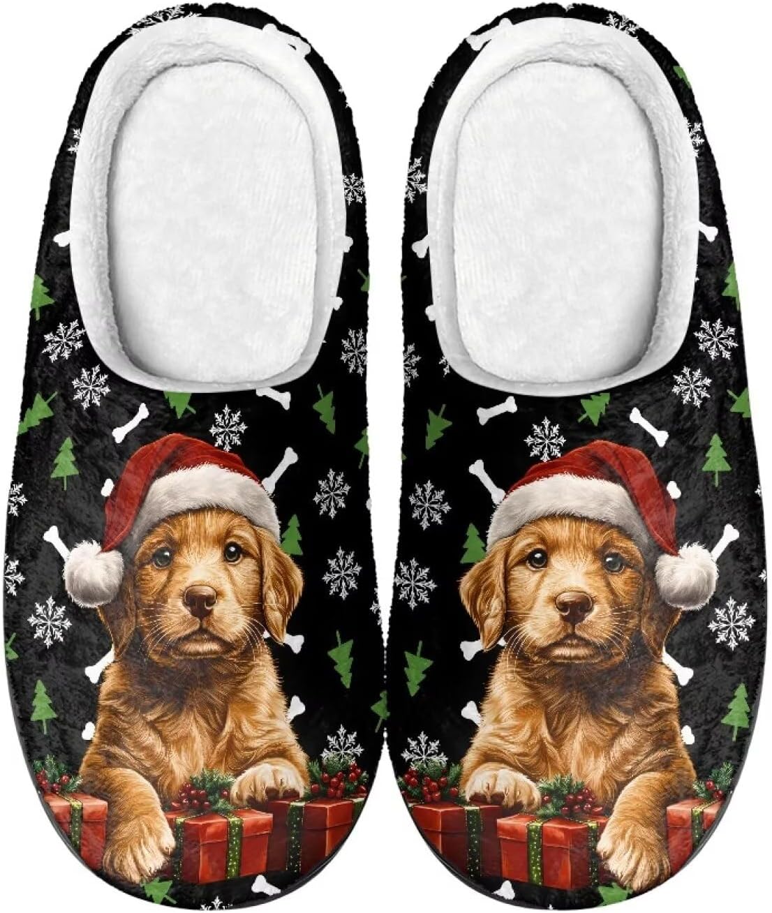 

Женские и мужские пушистые теплые тапочки, утепленные тапочки для дома, для улицы и дома, закрытый носок, мягкие тапочки Suhoaziia, Xmas Golden Retriever Dog